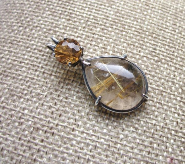 Rutilated Quartz with Siberian Gold Quartz Pendant- now on Sale! Save 60%