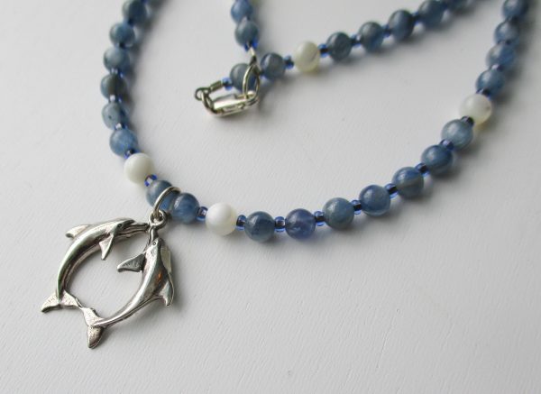 Kyanite and Mother of Pearl Dolphin Necklace - Image 3