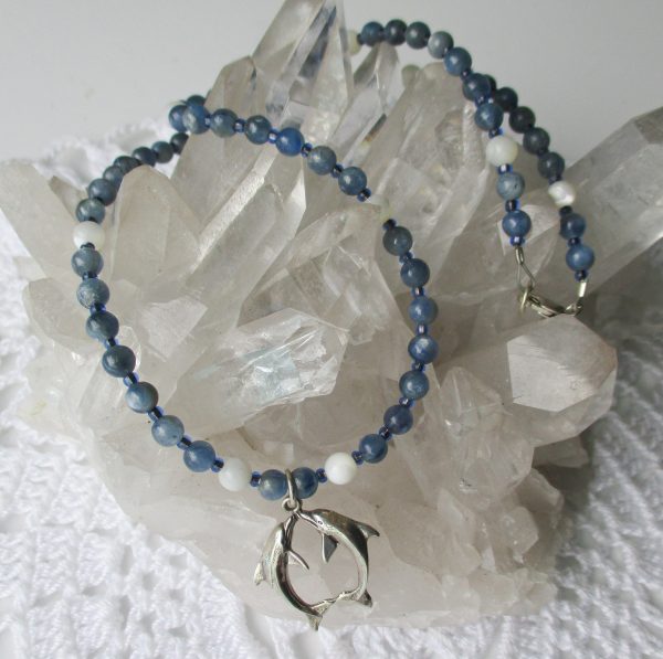 Kyanite and Mother of Pearl Dolphin Necklace - Image 2