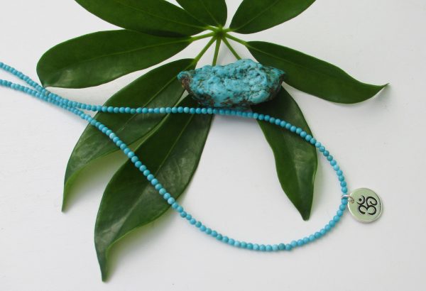 Om Necklace, Silver Om Pendant, Turquoise Beads, Choker Style