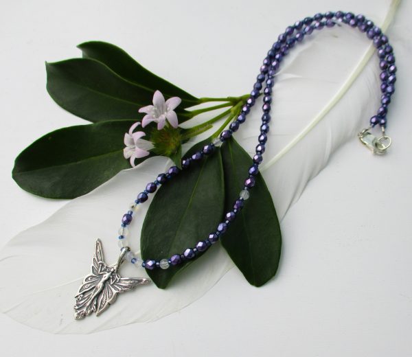Sterling Silver Fairy Goddess on Moonstone & Purple Glass Beads, 50% off! - Image 3