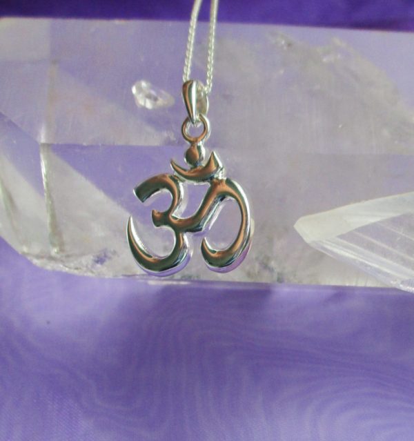 Shiny Silver OM Pendant with 20 inch sterling silver chain