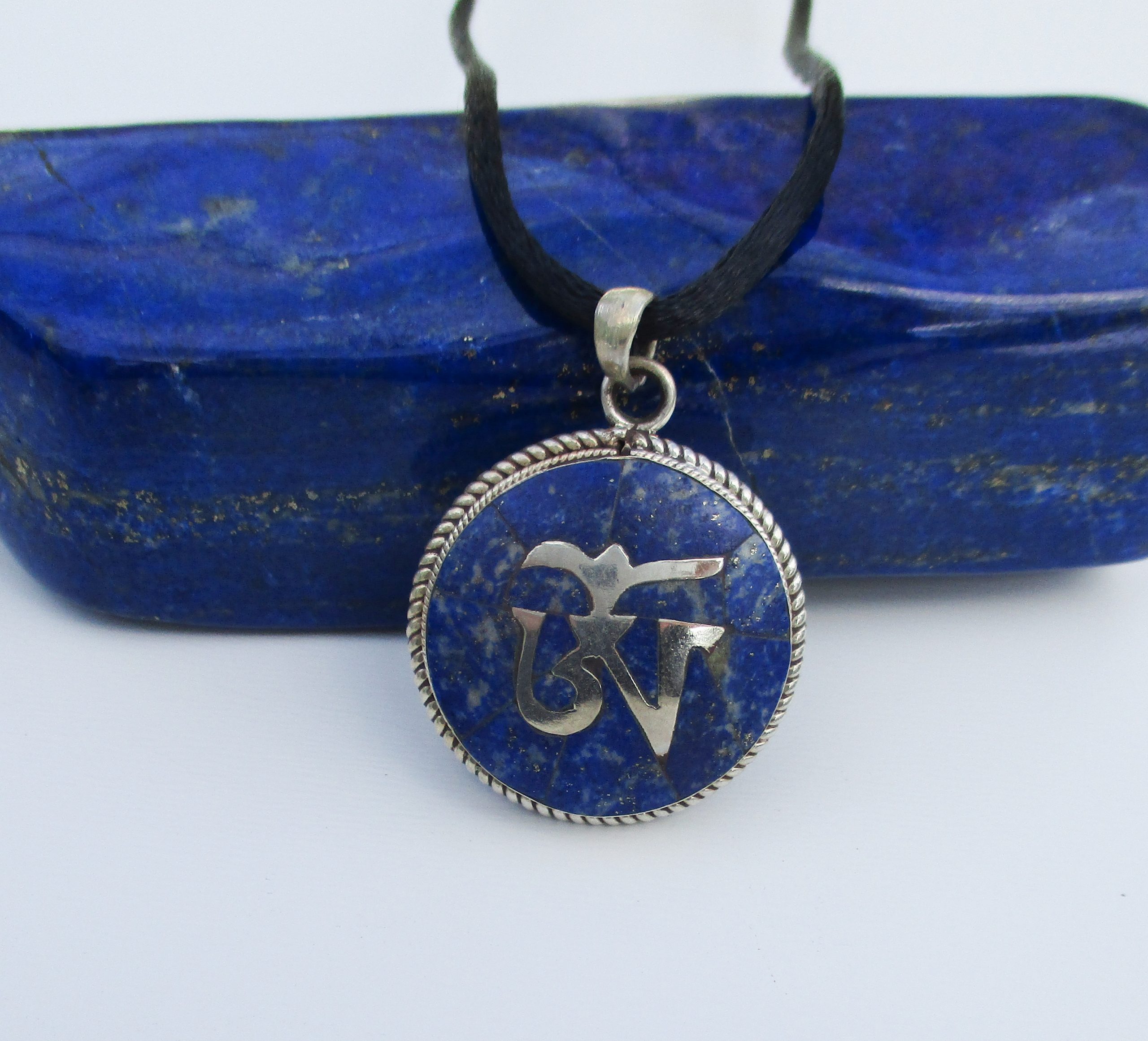 om pendant, lapis pendant