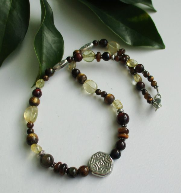 Tiger Eye, Citrine, Sterling Silver Necklace Now 50% off!