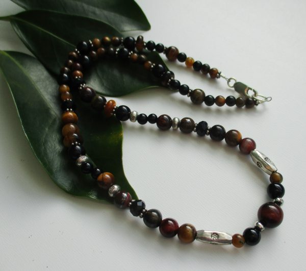 Tiger Eye, Black Onyx, Sterling Silver Necklace - Image 2