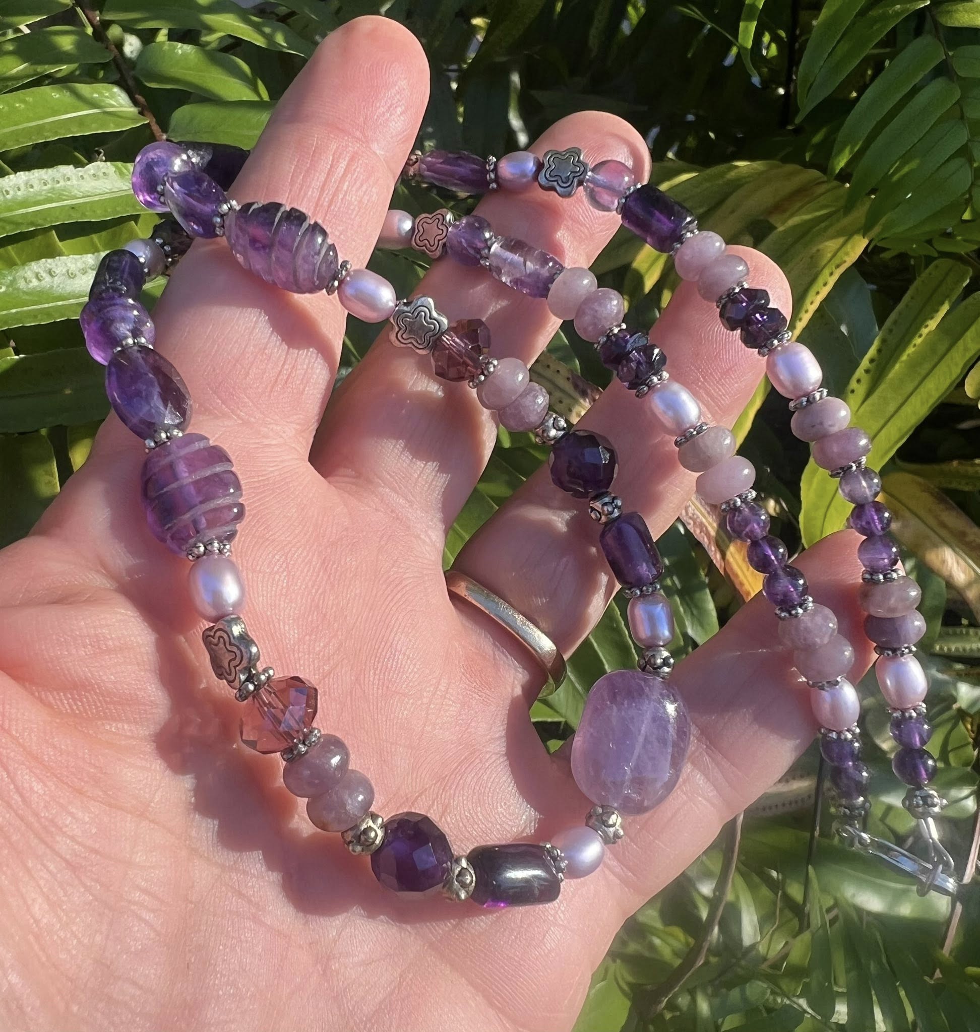 Amethyst. Lepidolite, Pearl Gemstone Necklace - Image 2